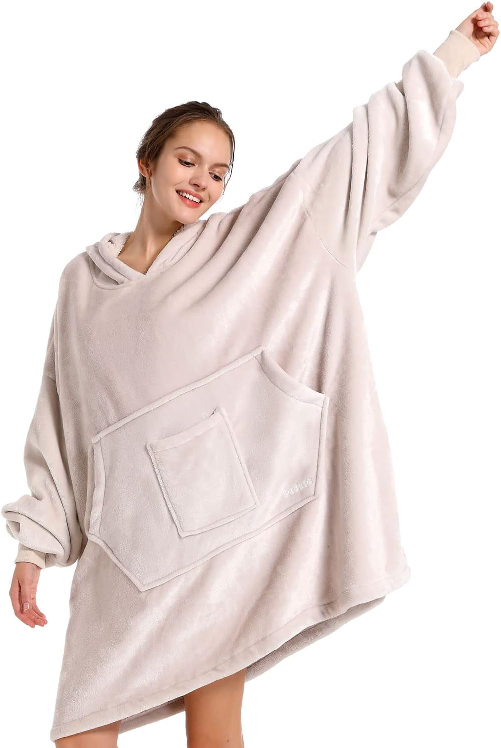 Blanket Hoodie Sweatshirt, Wearable Blanket Oversized Sherpa with Sleeves and Giant Pocket, Cozy Hoodie for Adult Kids