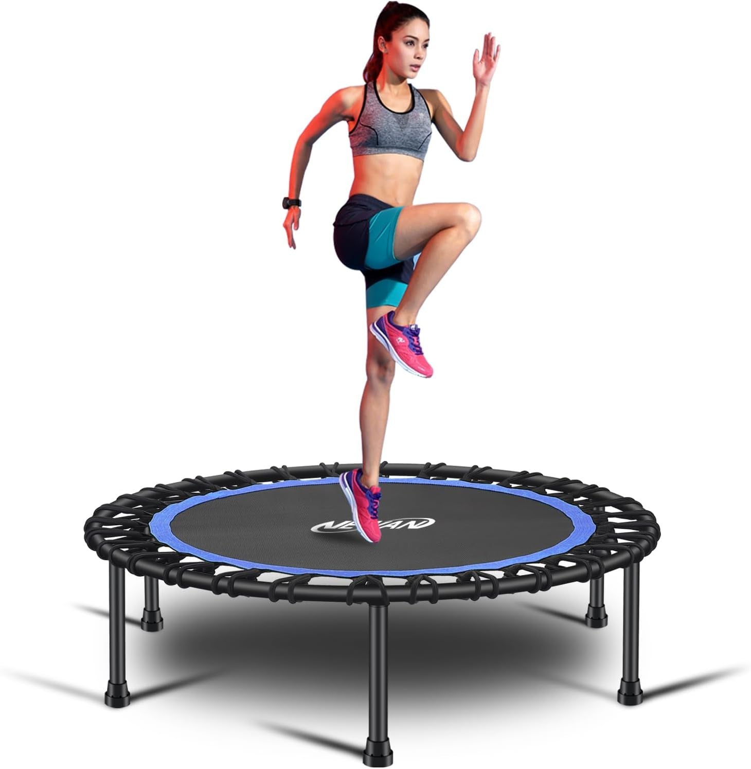 40"-48" Silent Mini Trampoline Fitness Trampoline Bungee Rebounder Jumping Cardio Trainer Workout for Adults-Max Limit 330Lbs